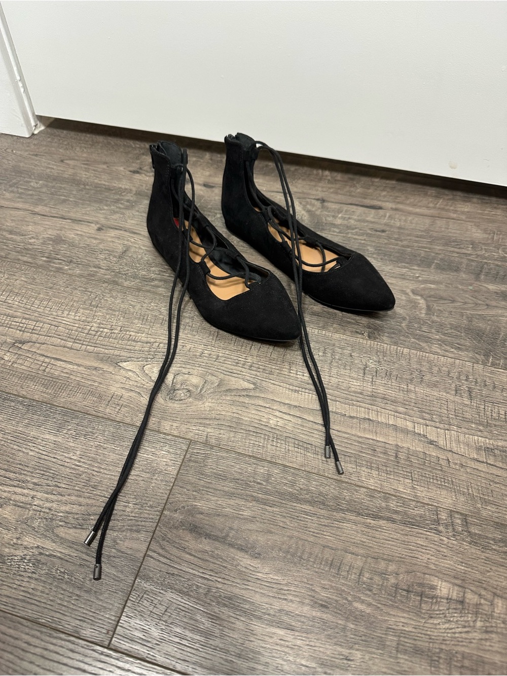 Nine West Black Lace-Up Pointed Flats